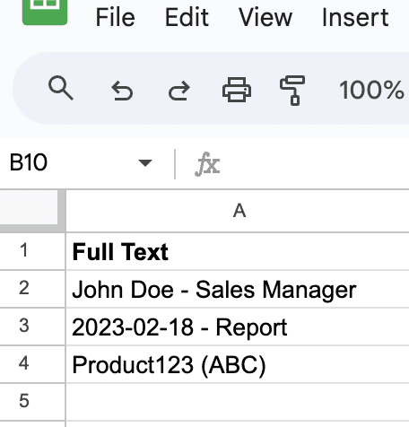 Extracting the first name 'John' using the LEFT function in Google Sheets.