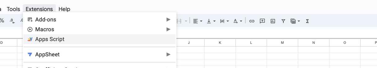 Choosing Google Apps Script to create a named function.