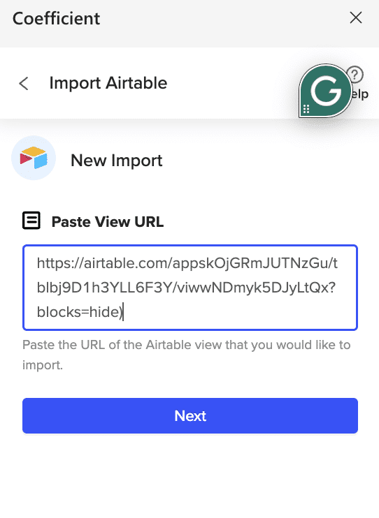 Pasting Airtable view url in Coefficient Excel Add-in