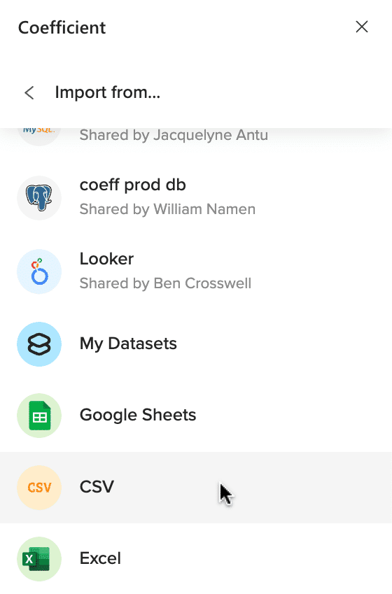 choosing csv as data source in coefficient
