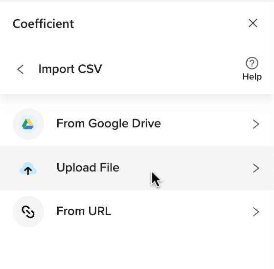 uploading csv file in coefficient