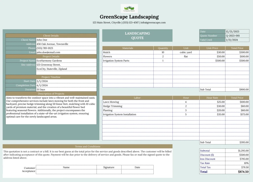 landscaping quote template
