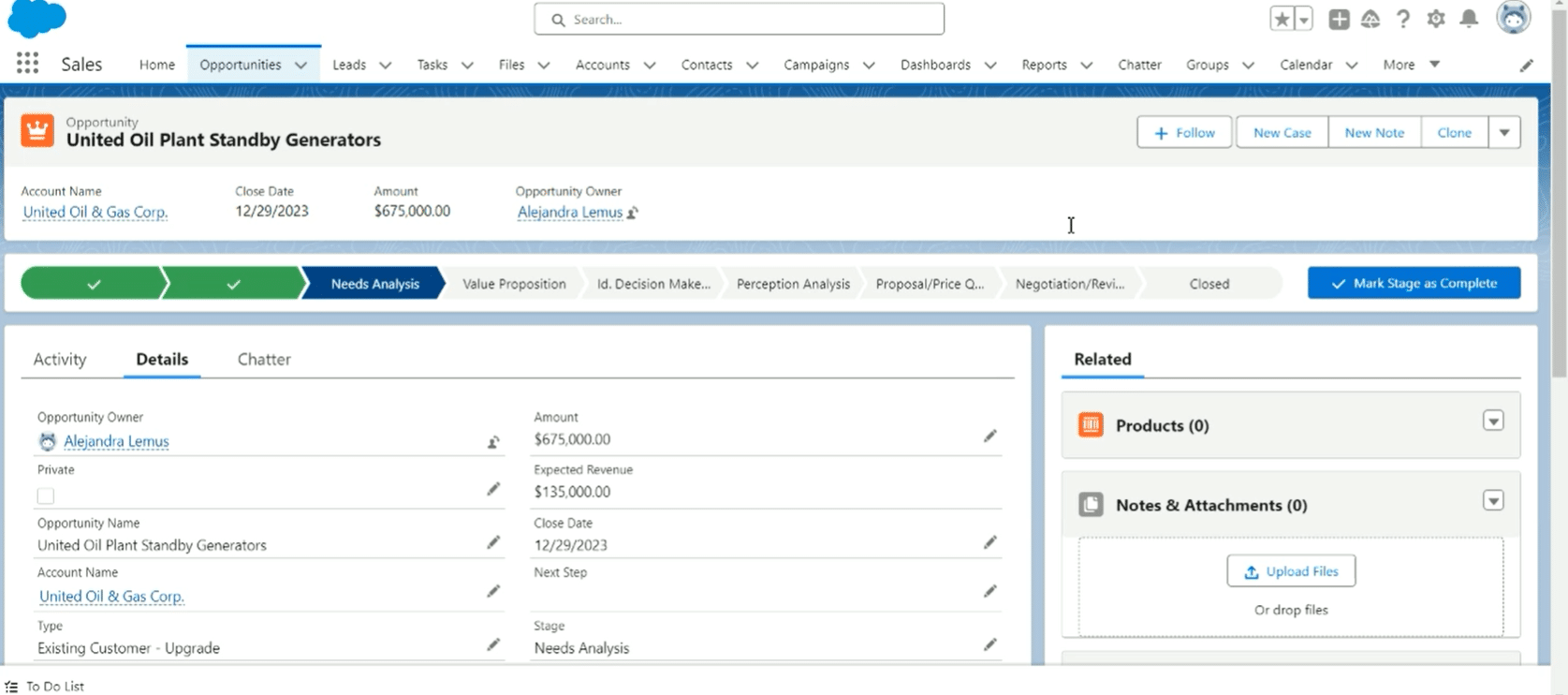  Navigating to the Opportunity staff in Salesforce