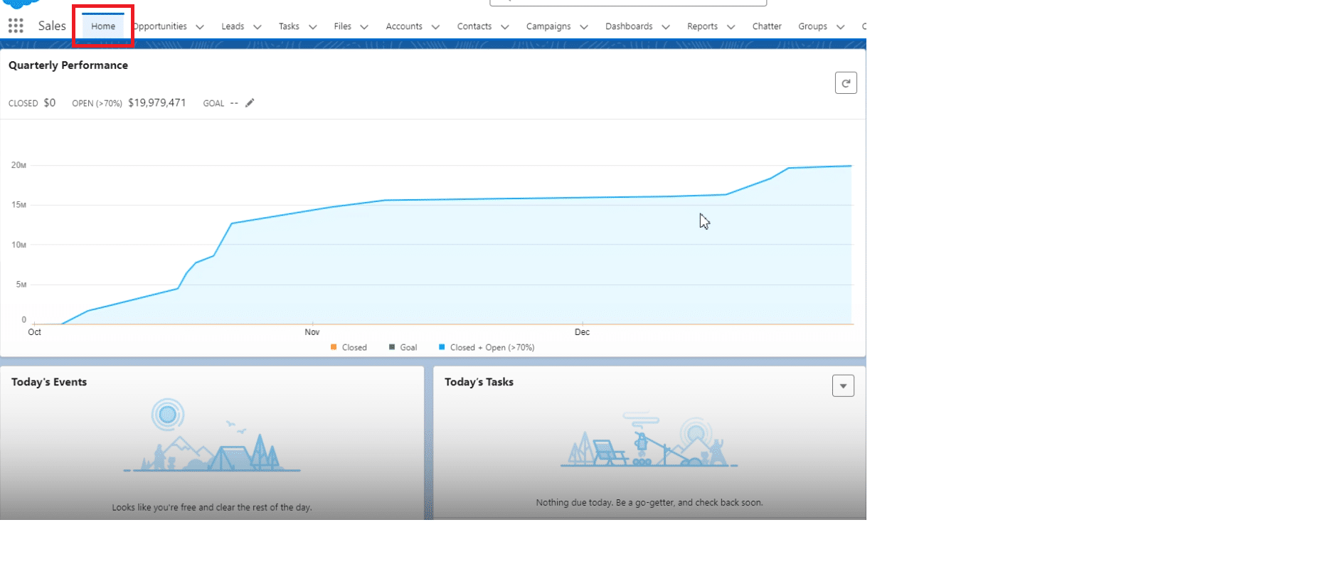 Accessing the Reports tab within Salesforce to start data analysis on opportunities.