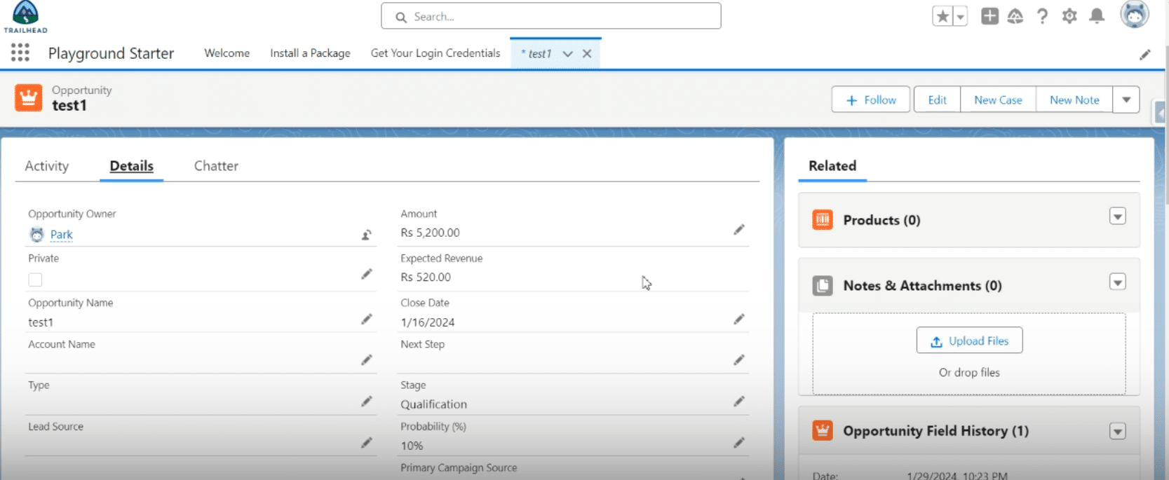 Opportunity Record Displaying Field History Changes in Salesforce