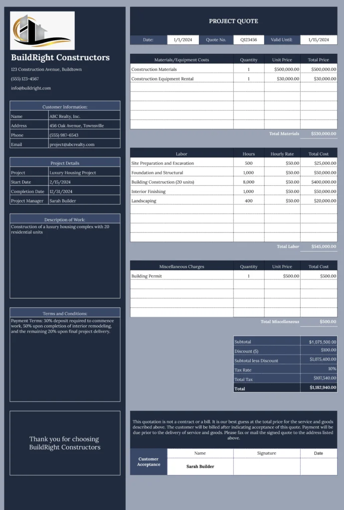 project quote template