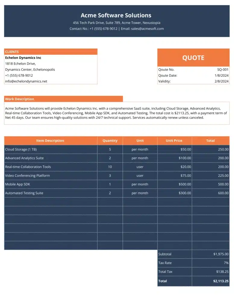 saas quote template