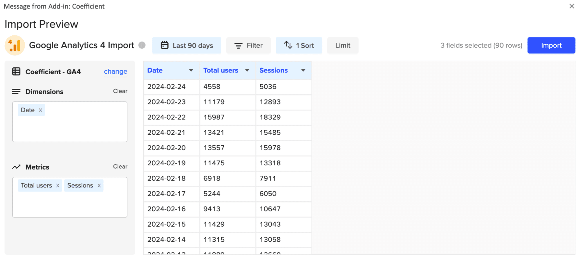 Searching for specific fields to export GA4 data to Excel