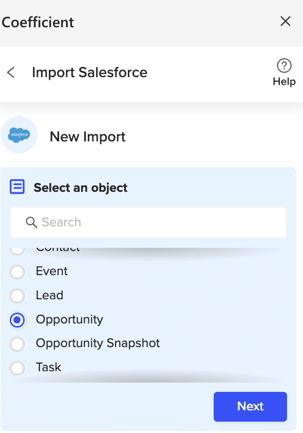 Selecting 'Opportunity' object in Coefficient for data import