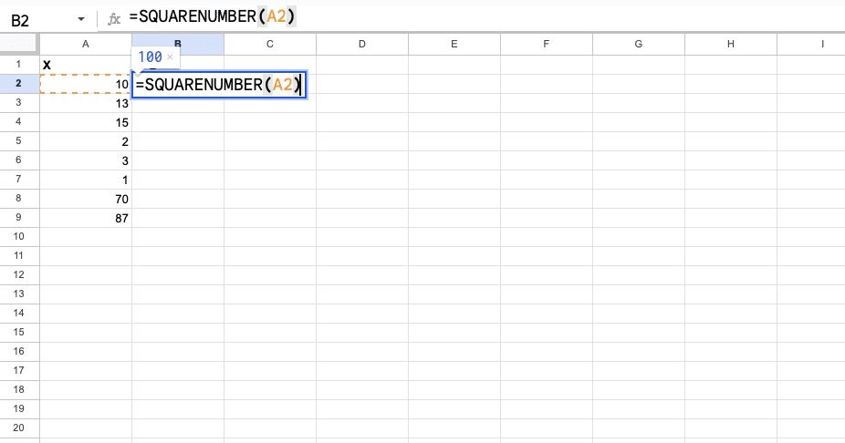 Typing the function name in a cell