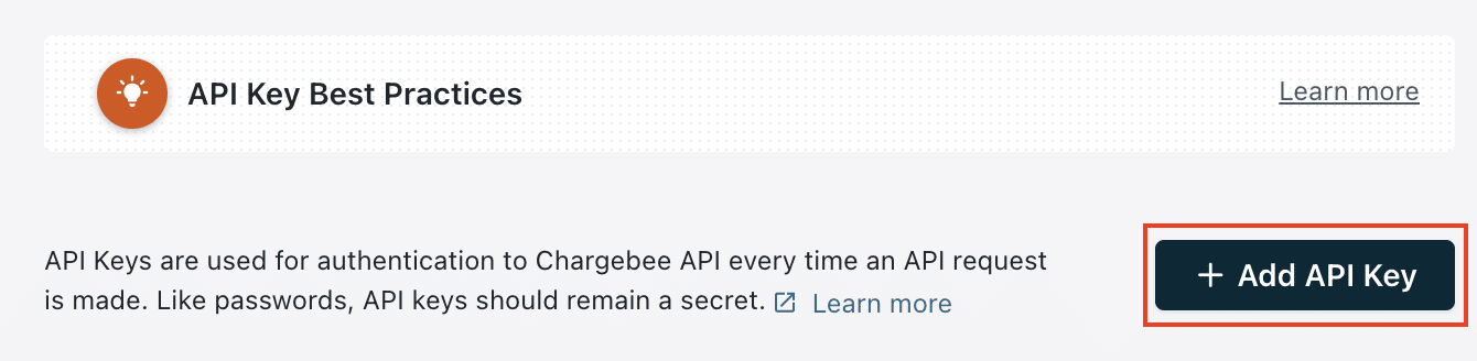 clicking add API key from the menu