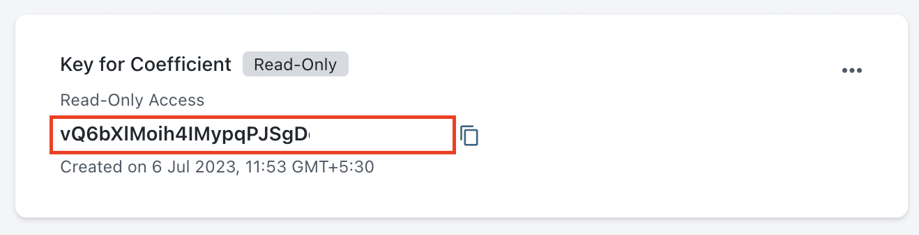 Copying the generated API Key into Coefficient