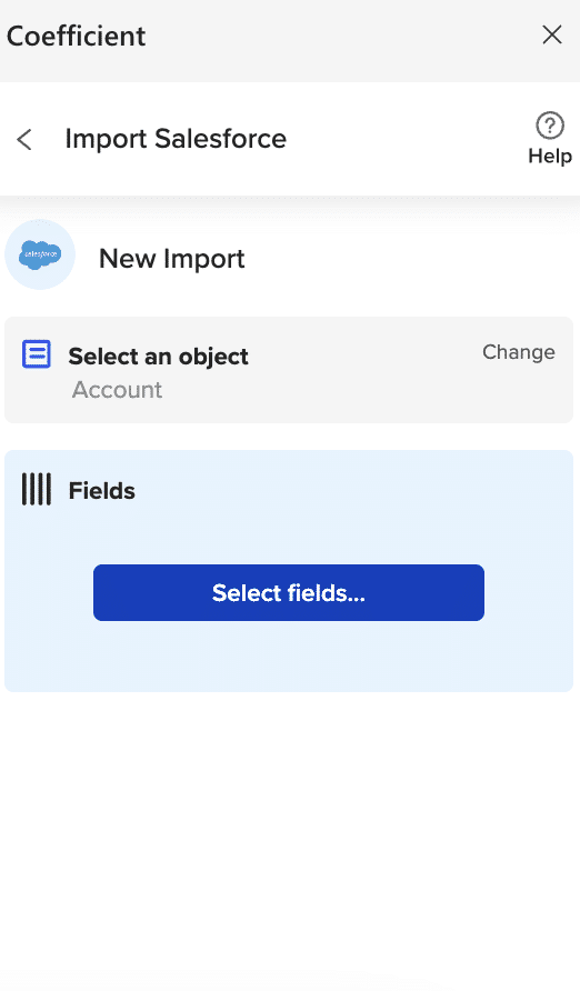 Selecting fields in Coefficient Salesforce Excel Connector