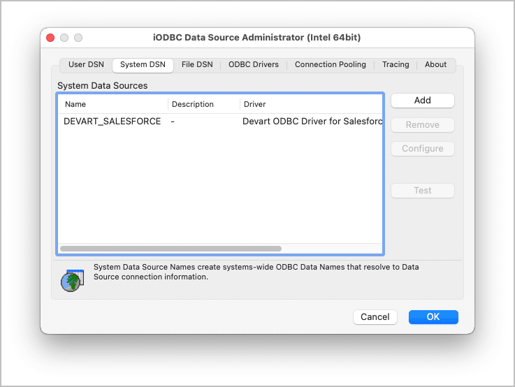 Creating a new data source for Salesforce in ODBC Data Source Administrator