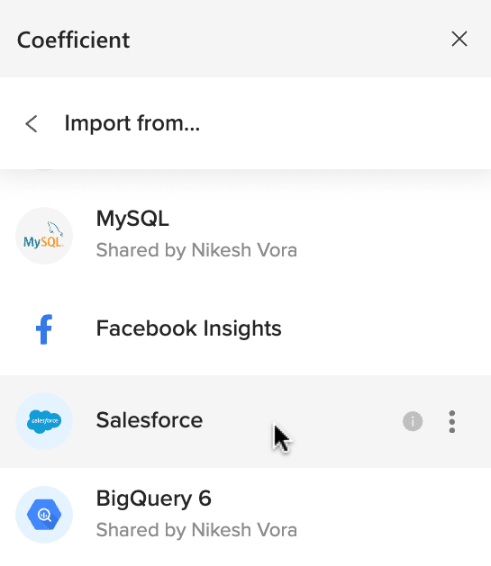 Adding Salesforce data source to Excel using Coefficient Add-in