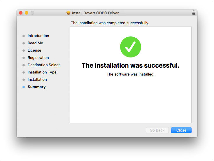 odbc driver installation window