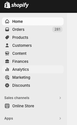 Navigating to Analytics section in Shopify for reports
