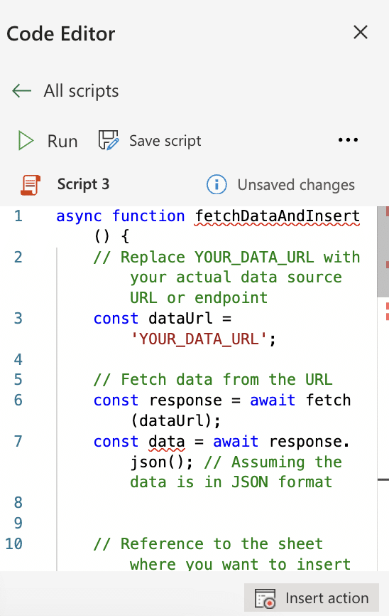 Parsing the data and inserting it into your workbook via the Code Editor