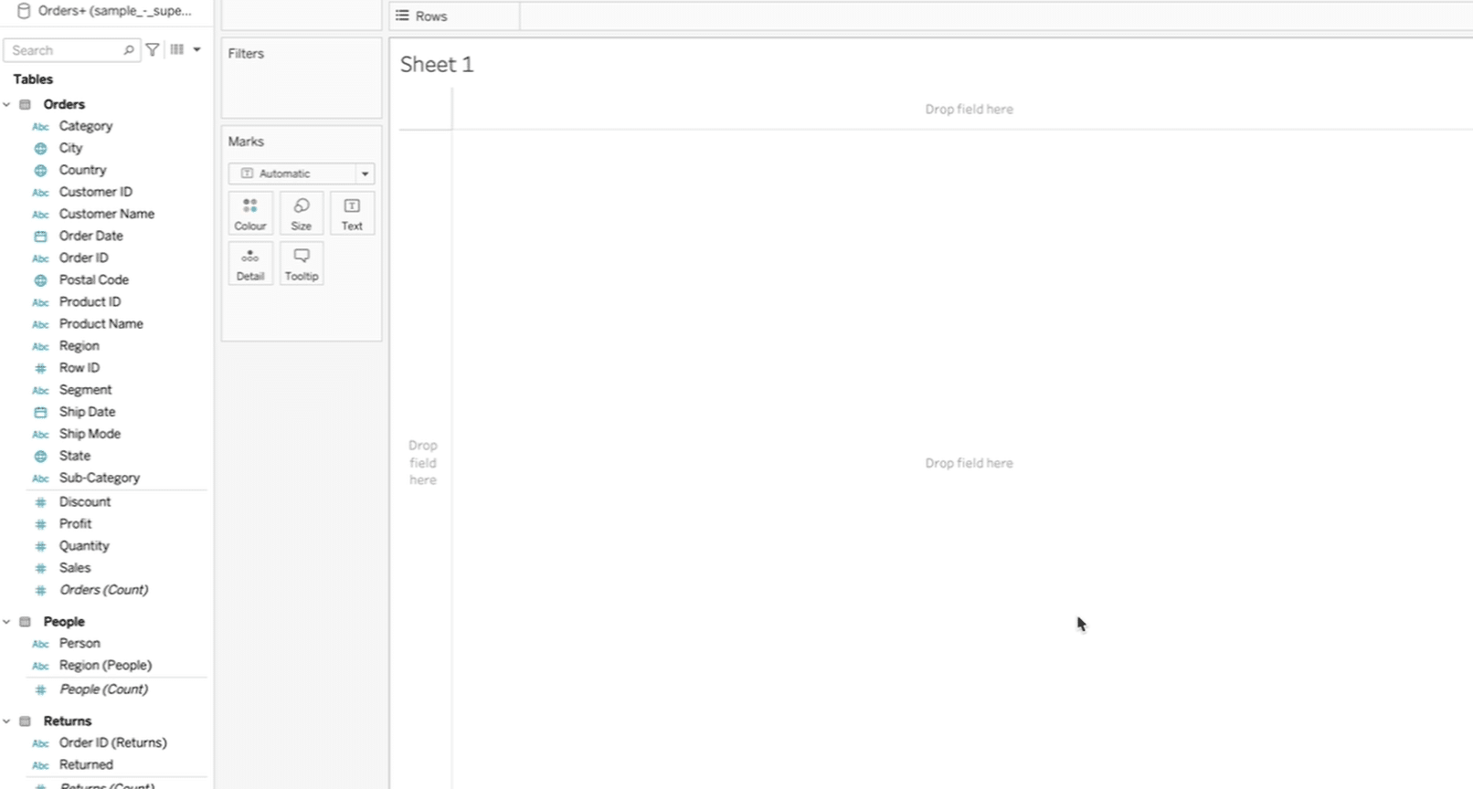 Viewing variables in Tableau's data source to prepare for concatenation.
