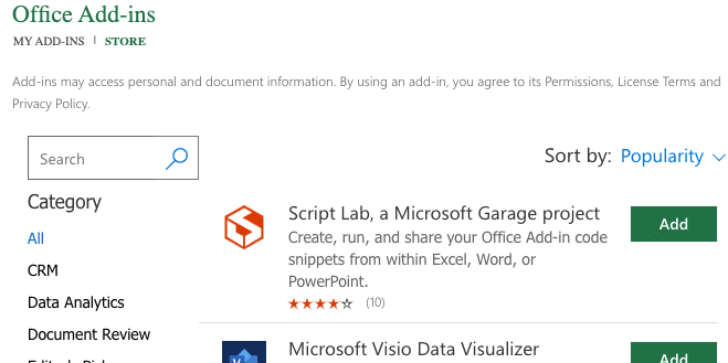 Image8The Microsoft Office Add-ins Store with a search for Coefficient and the first result highlighted.