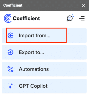 he Coefficient sidebar open in a Google Sheets spreadsheet.