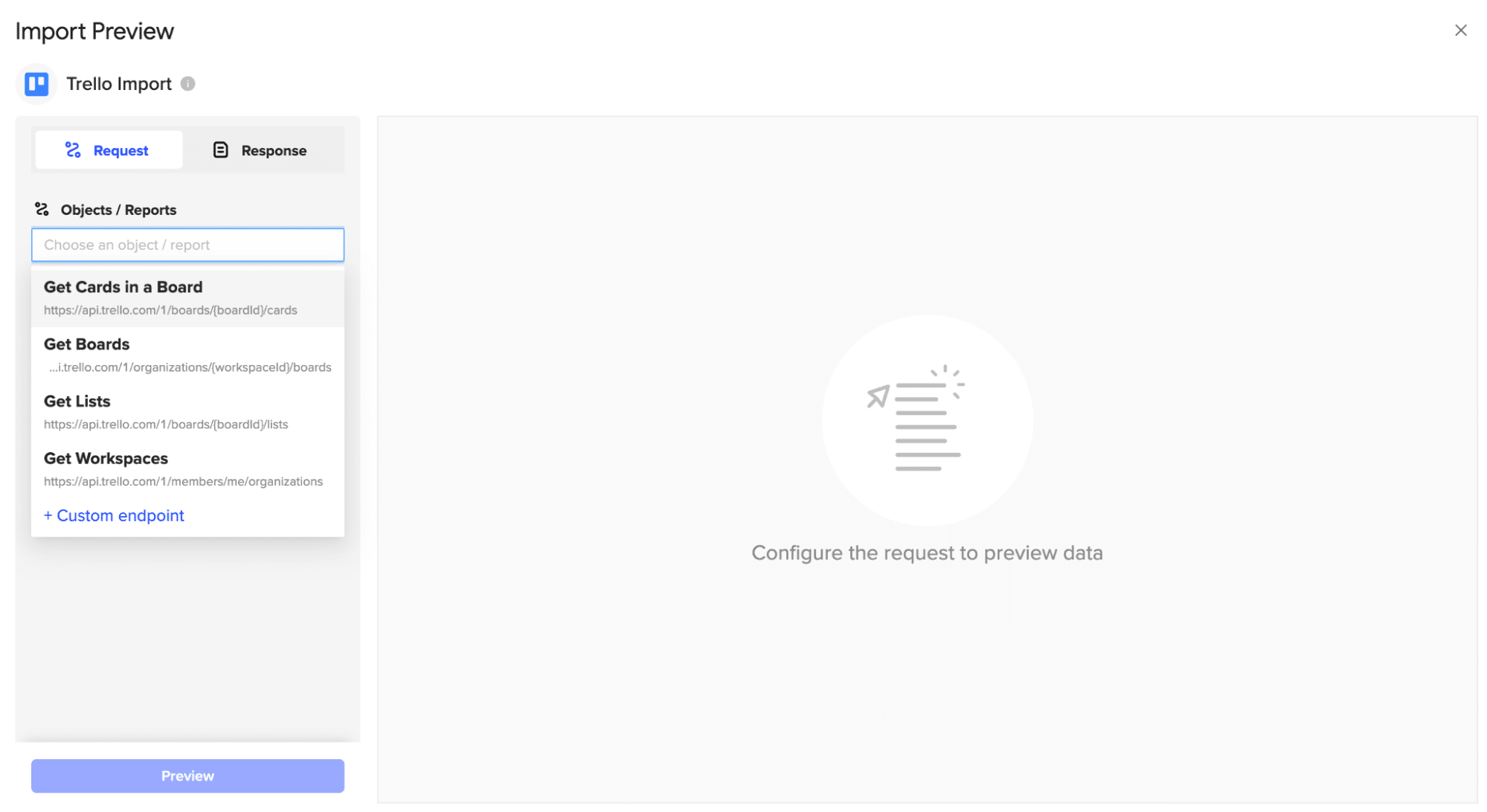 he Get Workspaces endpoint in the Coefficient sidebar for Trello in Excel.
