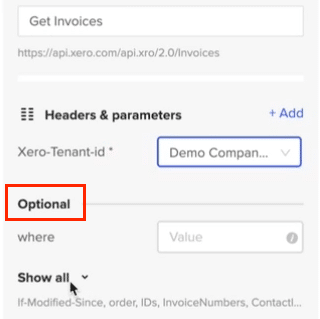 The optional fields available for the Xero Invoices endpoint in Coefficient