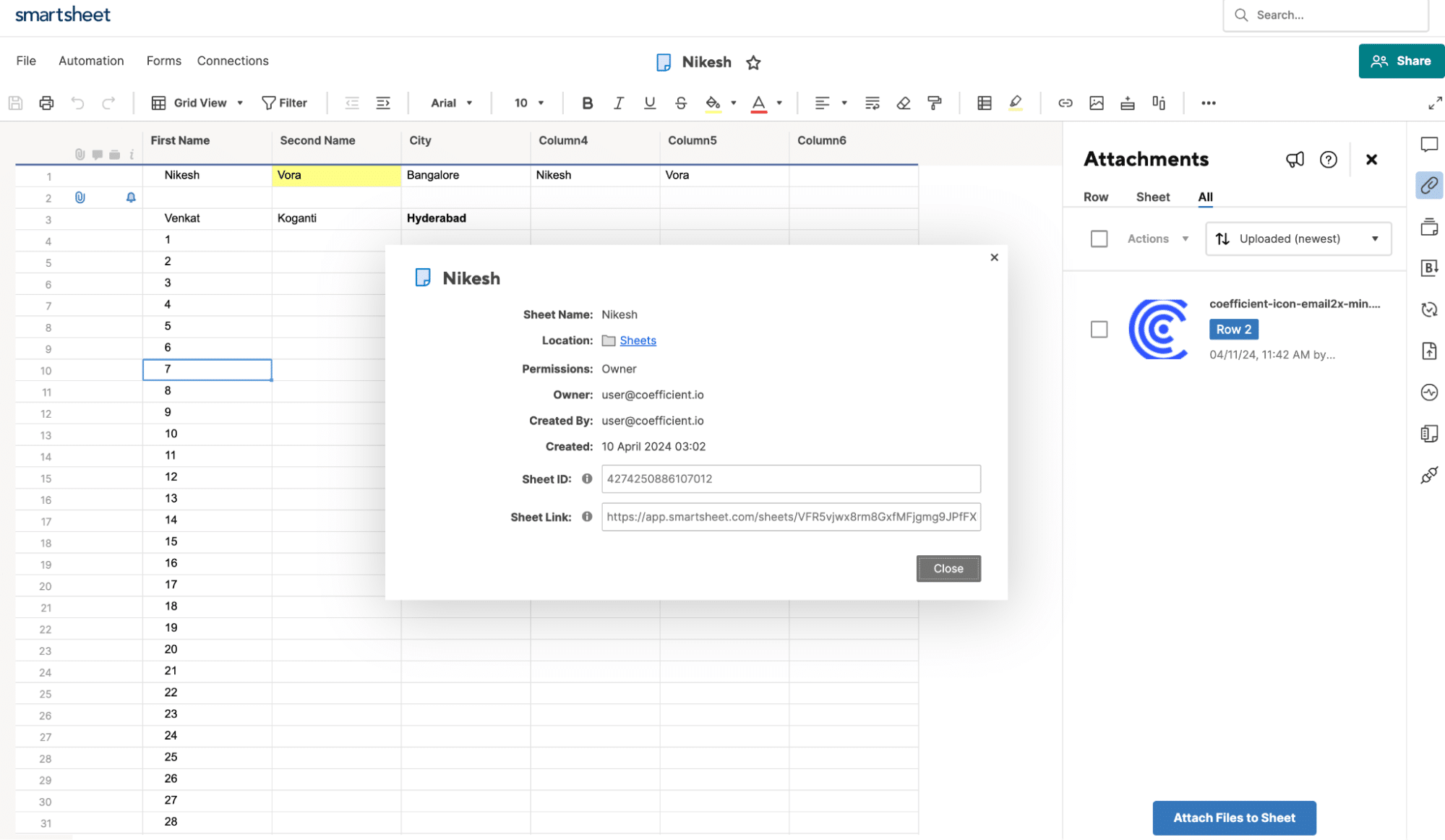 Copy the Sheet ID from Smartsheet properties