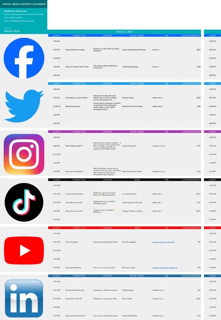 social media content calendar template
