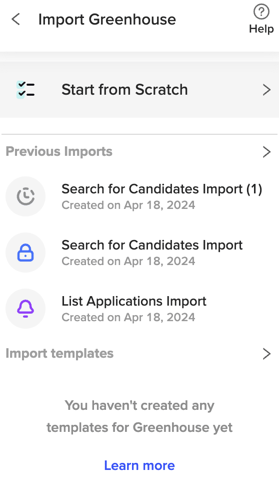 Starting a fresh data import from Greenhouse into Excel through Coefficient.