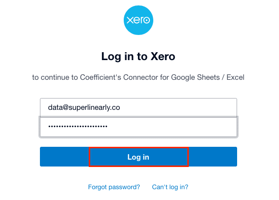 login screen with credentials entered.