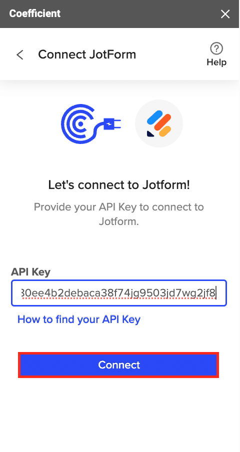 a screenshot of an API Key with the contact button highlighted