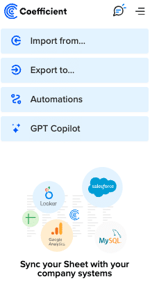 The Coefficient sidebar open in a Google Sheets spreadsheet.