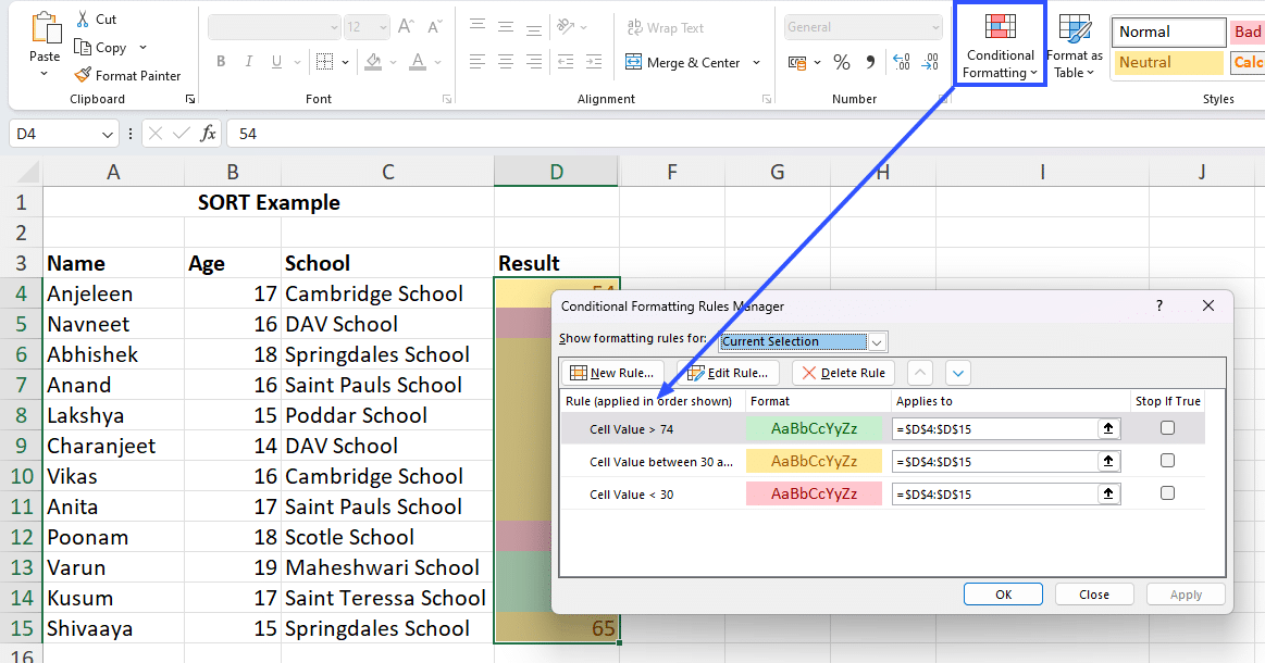 conditional formatting rules manager excel