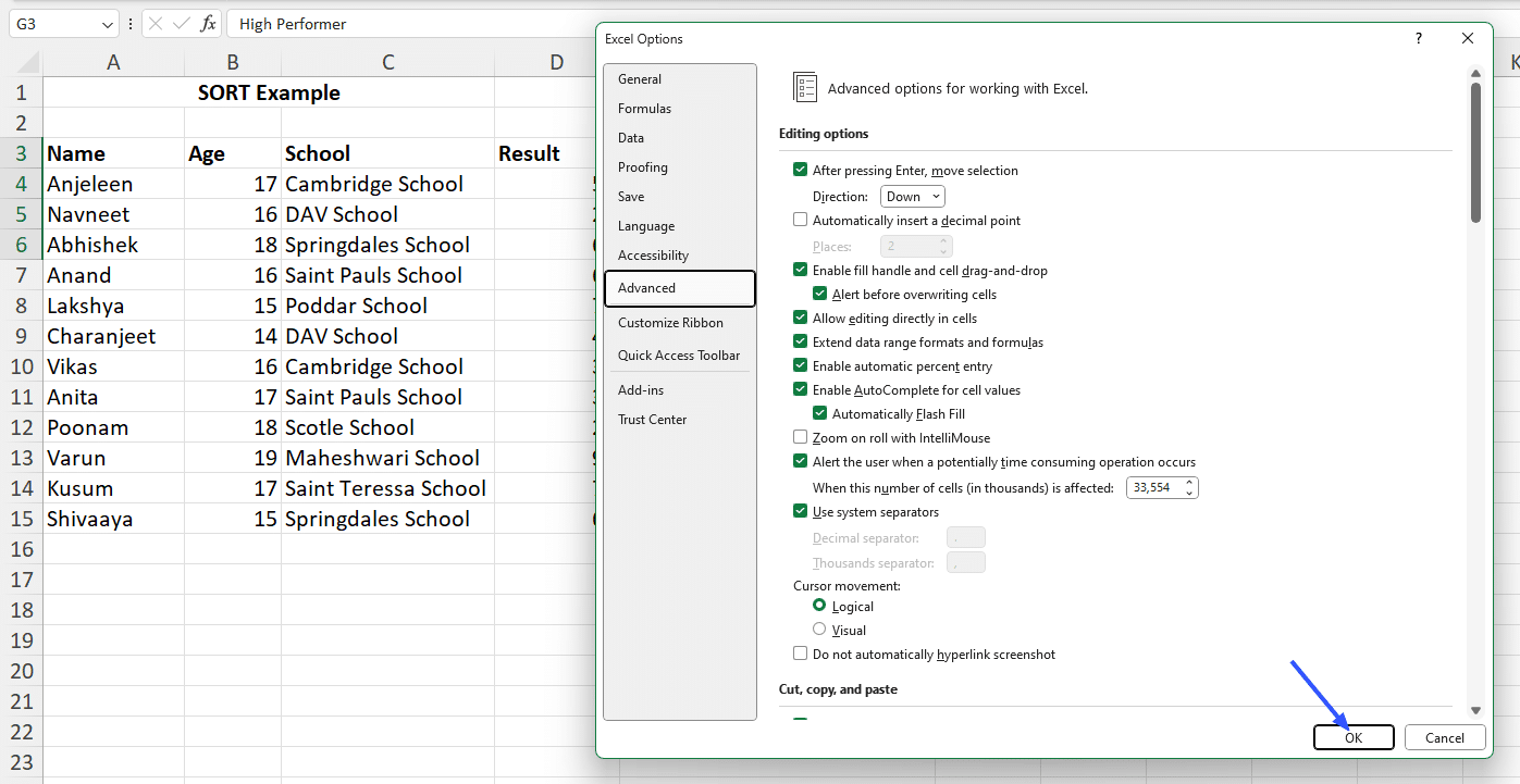 confirm custom list in excel