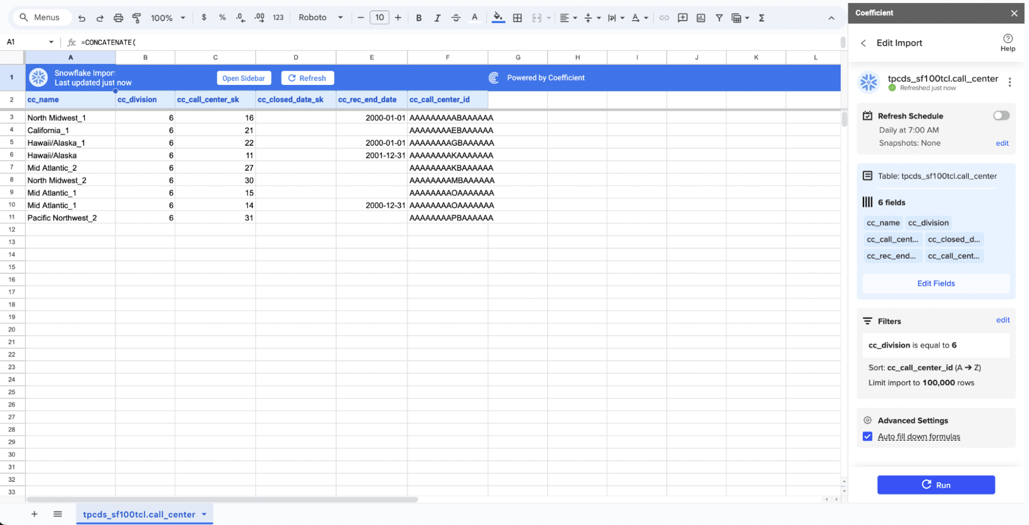 data export from snowflake into google sheets