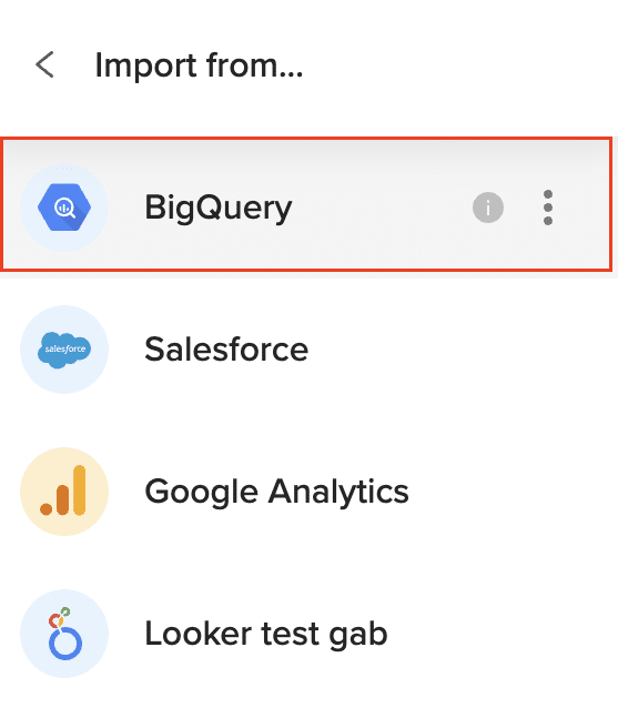 Choose BigQuery as your data source in Coefficient sidebar
