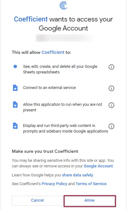 Allow Coefficient to be Installed in your Google Sheets
