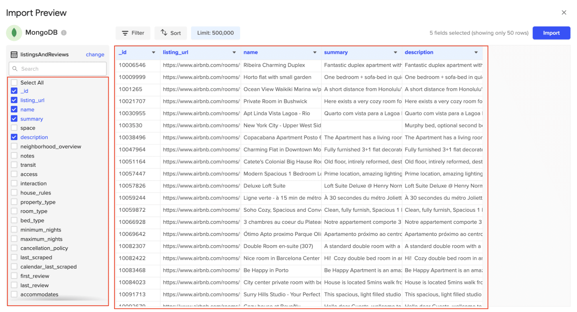 Select data to be connected from MongoDB to Google Sheets using Coefficient