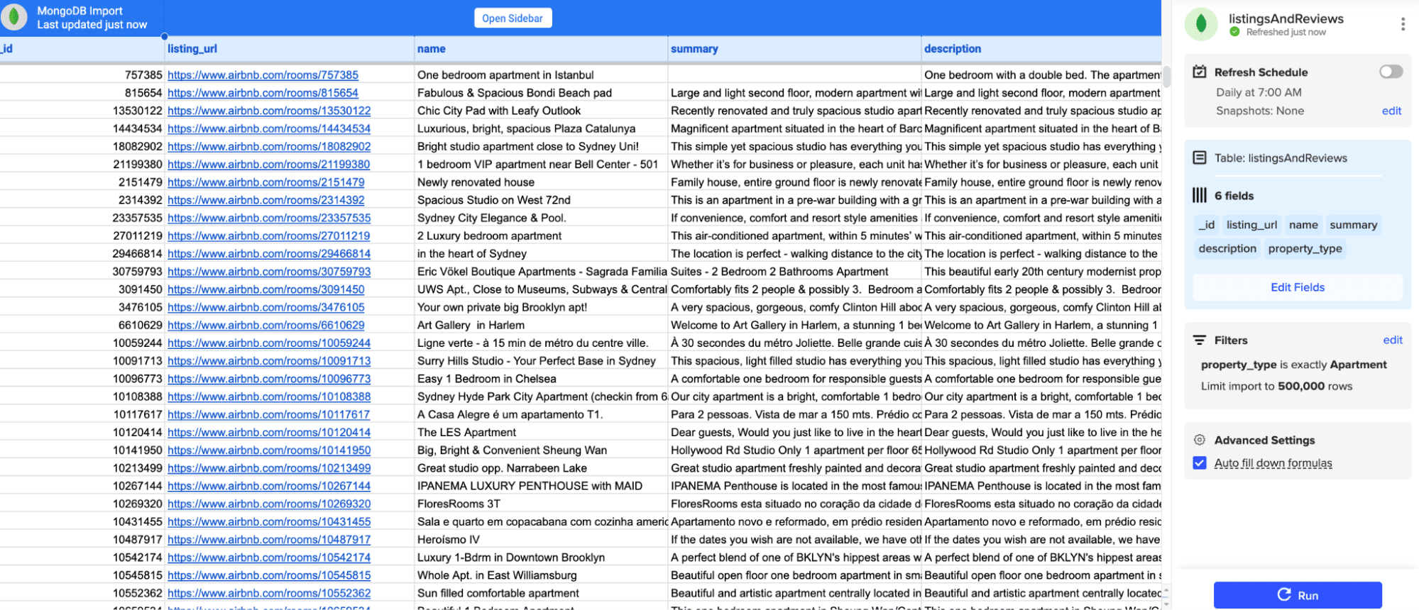 MongoDB Data Exported into Google Sheets