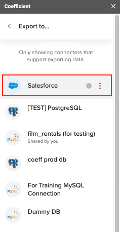 Choose Salesforce as the data source in Coefficient sidebar
