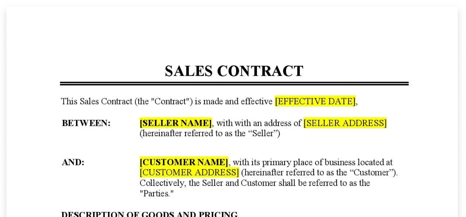 sales contract template