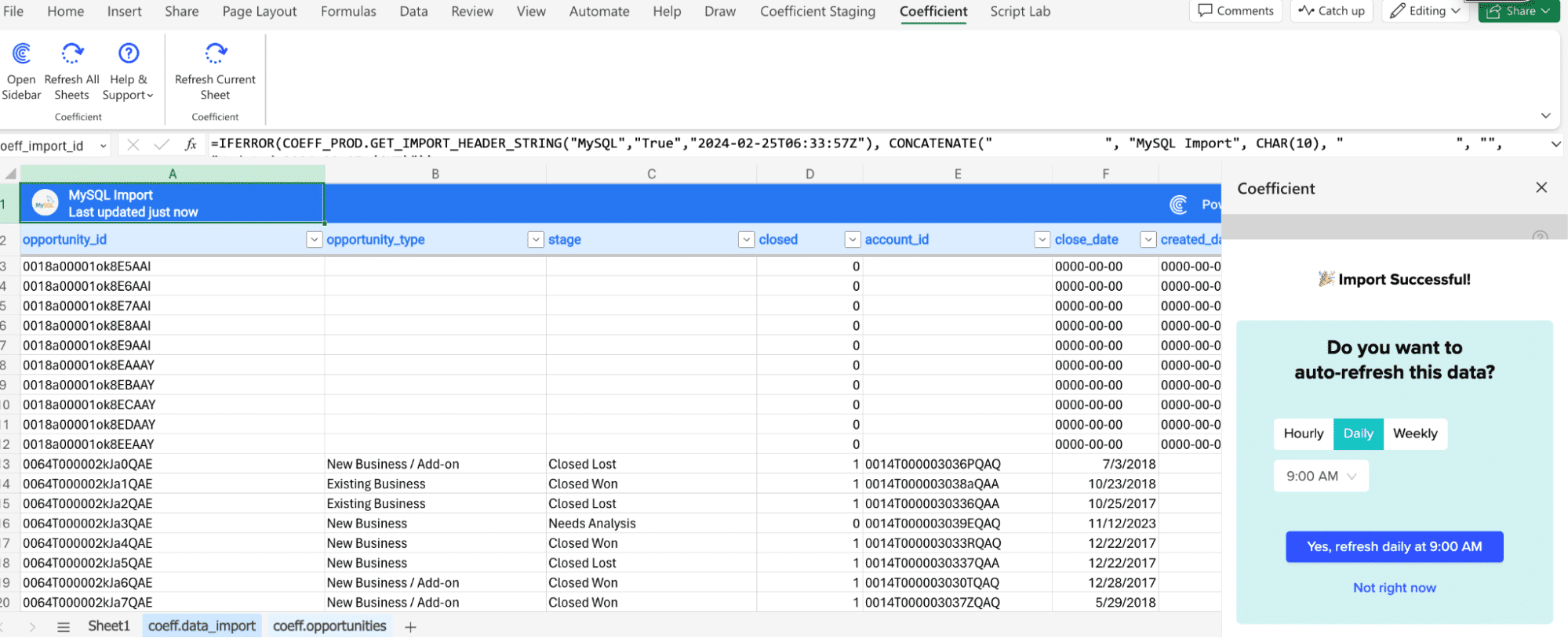 MySQL Data Exported into Google Sheets

