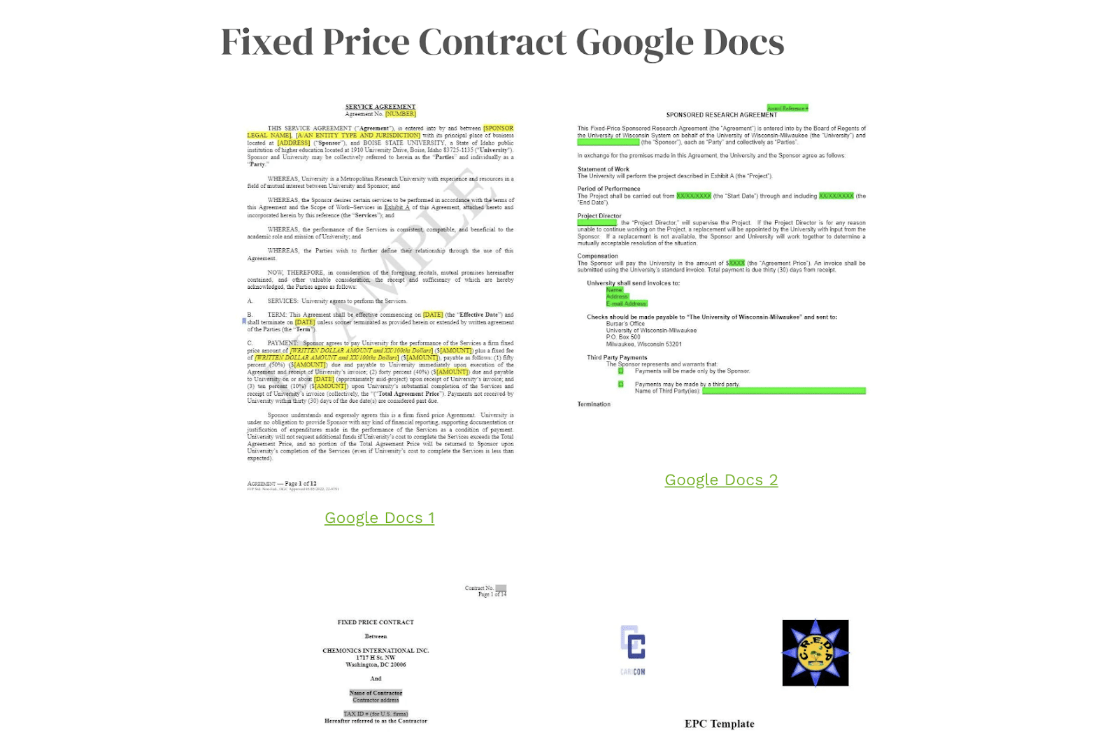 fixed price contract template