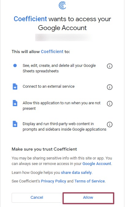 authorize coefficient to pull pinterest ads data into google sheets