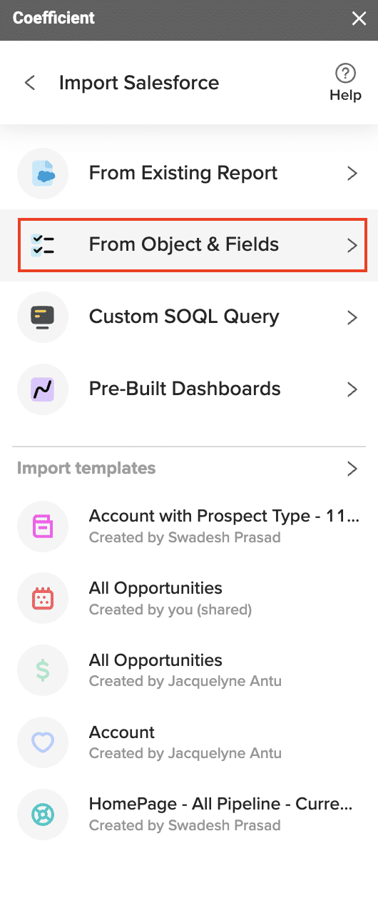 import data from salesforce objects and fields into google sheets