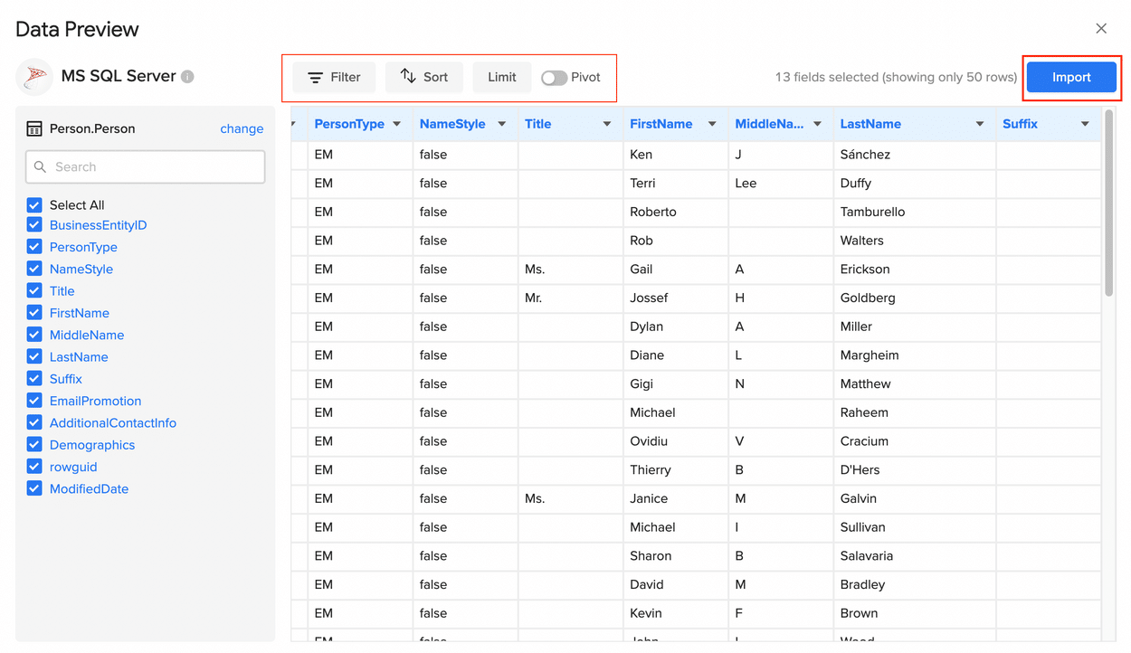 import sql server data to google sheets excel