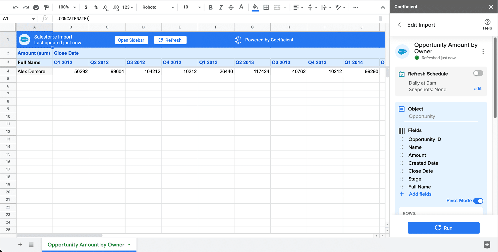 salesforce import into google sheets