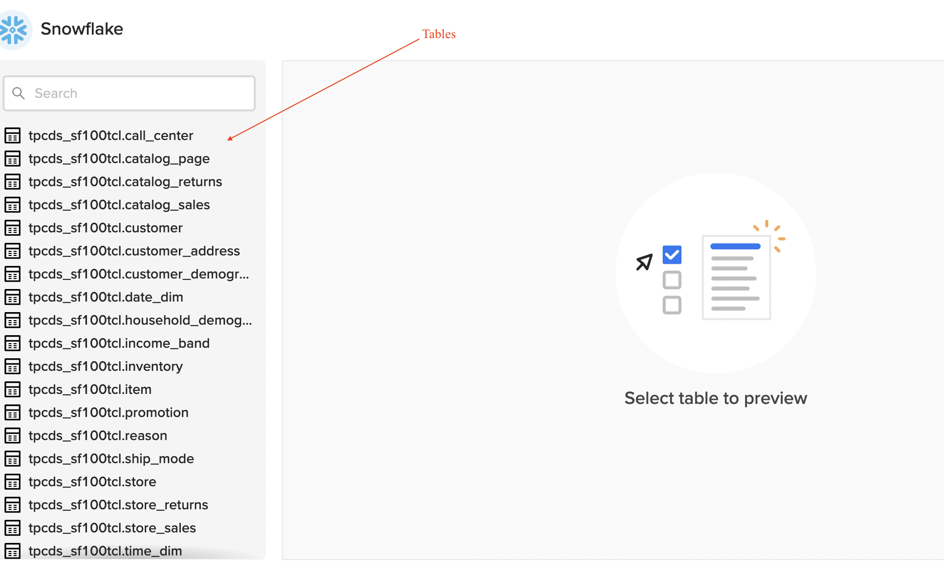 select snowflake table to pull data from