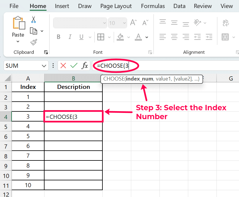 select the index number
